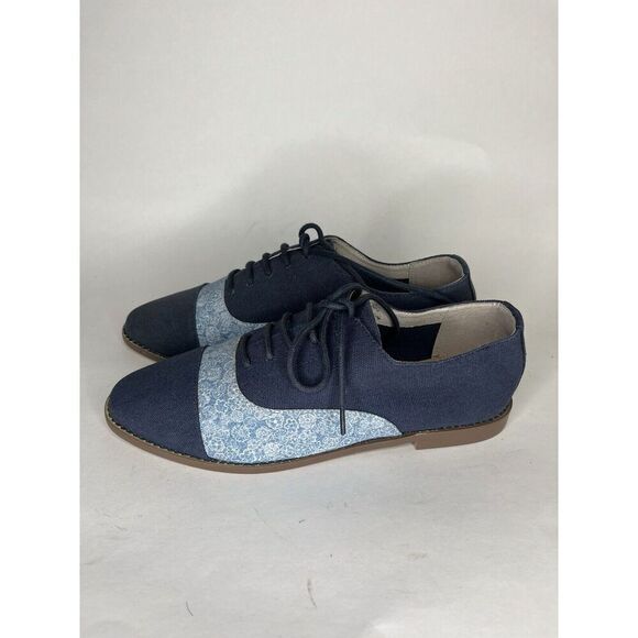 Marais USA Shoes Blue Floral Canvas Cap Toe Lace Up Oxfords Women Sz 8M US/39EU - Picture 3 of 13